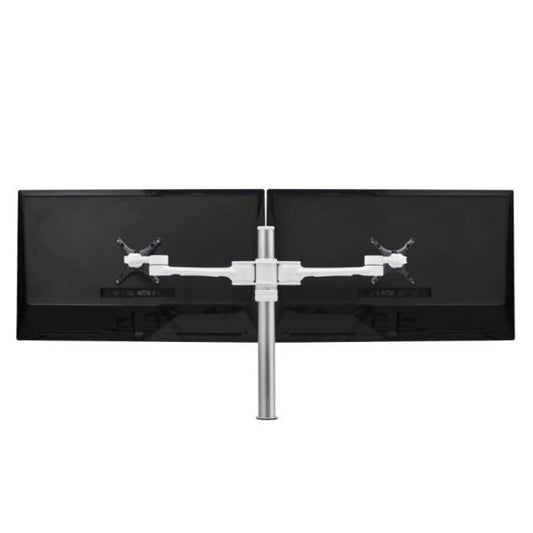 Atdec Dual Monitor Swing Arms Mount on Post. Up to 32&quot;, Max load: 8kg (flat), 5.5kg (curved), Bolt-Through and F-Clamp, VESA up to 100x100. White.