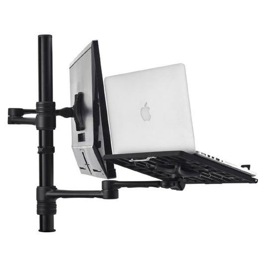 Atdec Notebook-Monitor Combo Mount on Post. Max load: 8kg (Flat), 5.5kg (curved). Up to 32&quot; screens. Up to 18&quot; notebooks (8kg). VESA 100x100. Black
