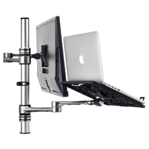 Atdec Notebook-Monitor Combo Mount on Post. Max load: 8kg (Flat), 5.5kg (curved). Up to 32&quot; screens. Up to 18&quot; notebooks (8kg). VESA 100x100. Silver
