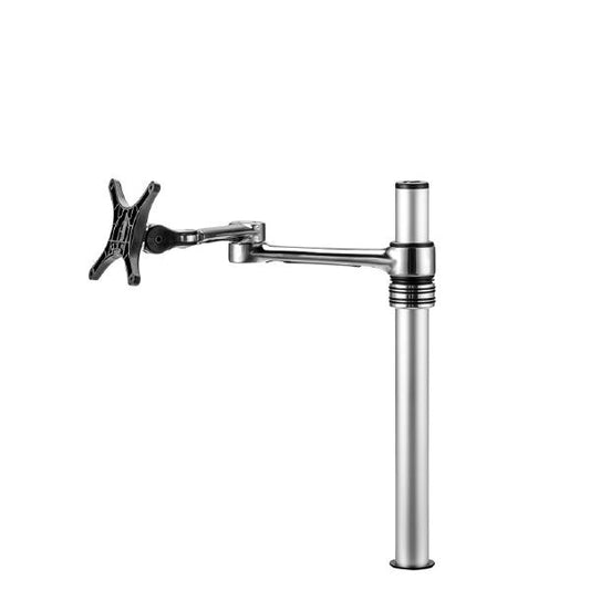 Atdec Single Monitor Swing Arm on Post. Up to 32&quot; screens, Max load: 8kg (flat), 5.5kg (curved), Bolt-Through and F-Clamp, VESA up to 100x100. Silver.
