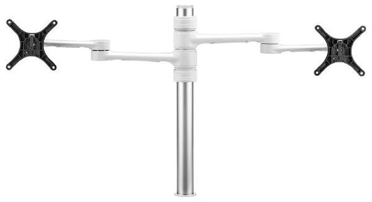 Atdec Dual Monitor Mount Independant Swing Arms on Post. Up to 32&quot;, Max load: 8kg (flat), 5.5kg (curved), Bolt-Through and F-Clamp. White