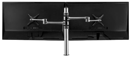 Atdec Dual Monitor Mount Independant Swing Arms on Post. Up to 32&quot;, Max load: 8kg (flat), 5.5kg (curved), Bolt-Through and F-Clamp. Silver