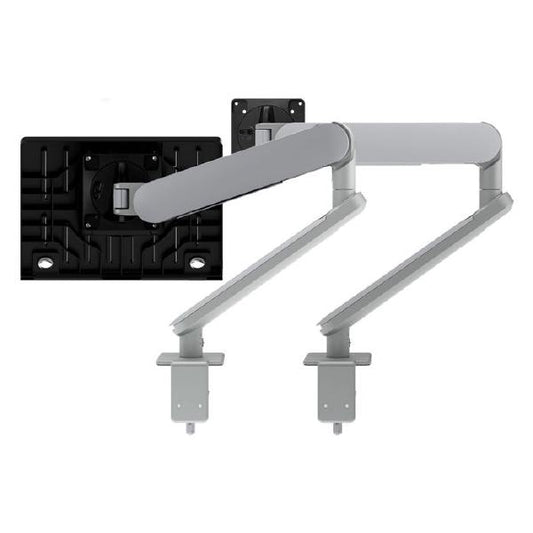 Atdec Ora Duo High-Performance Dynamic Monitor Arms with Laptop Tray. F-Clamp Desk Fixing. Max Load 8kg. Up to 35&quot; screens. Up to 18&quot; Laptops. Silver