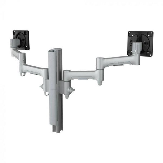 Atdec AWMS-2-4640 Dual Monitor Swing Arms on 400mm Post. Max load: 12kg (flat), 10kg (curved), Bolt-Through Desk Fixing, VESA to 100x100. Silver.