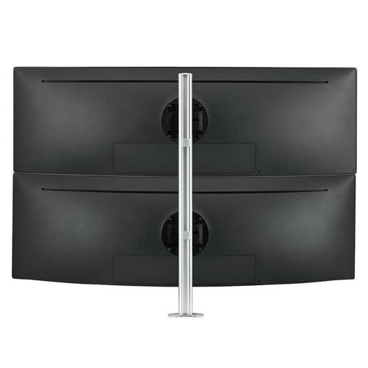 Atdec AWMS-2-LTHT75 Heavy Duty Dual Mount with 750mm Post. 18kg Flat Screens, 12kg Curved Screens, Grommet Clamp Desk Fixing, Silver