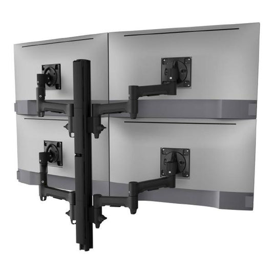 Atdec AWMS-4-4675 Quad 460mm Monitor Arms on 750mm Post. 12kg Flat Screens, 10kg Curved Screens, Grommet Clamp Desk Fixing, Black