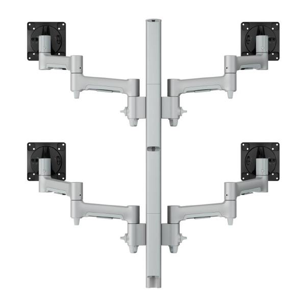 Atdec AWMS-4-4675 Quad 460mm Monitor Arms on 750mm Post. 12kg Flat Screens, 10kg Curved Screens, Grommet Clamp Desk Fixing, Silver