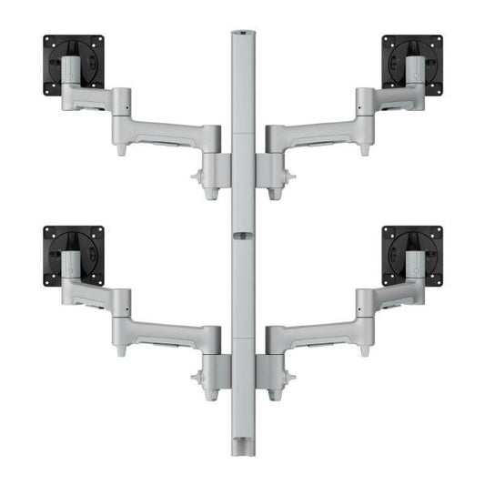 Atdec AWMS-4-4675 Quad 460mm Monitor Arms on 750mm Post. 12kg Flat Screens, 10kg Curved Screens, Grommet Clamp Desk Fixing, Silver