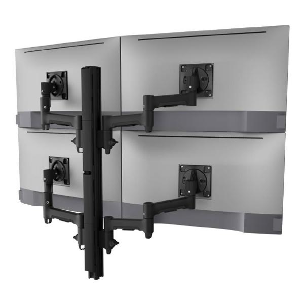 Atdec AWMS-4-4675 Quad 460mm Monitor Arms on 750mm Post. 12kg Flat Screens, 10kg Curved Screens, Heavy-Duty F Clamp Desk Fixing, Black