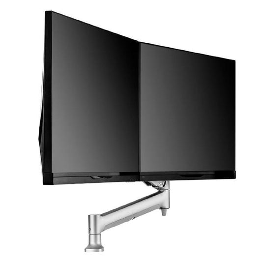 Atdec AWMS-RHXB Tandem Dynamic Dual Monitor Mount. Grommet Clamp Desk Fixing. Max Load 2-7kg. Up to 27&quot; screens. Silver
