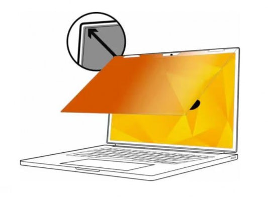 3M Gold Privacy Filter, 15.6&quot;, 16:9, Laptop, Blue Light Reduction, Gold-to-Black, Slide Mounts, Adhesive Strips