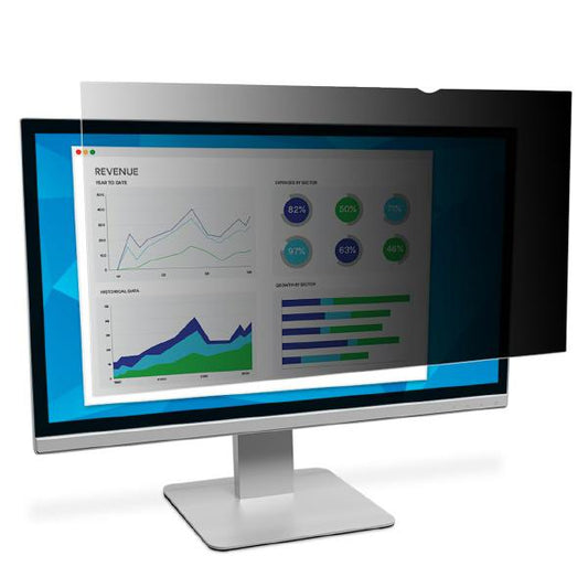 3M Privacy Filter, 20&quot;, 16:9, Monitor, Anti-Glare, Blue Light Reduction, For Raised Bezel, Matte-to-Gloss, Adhesive Strips