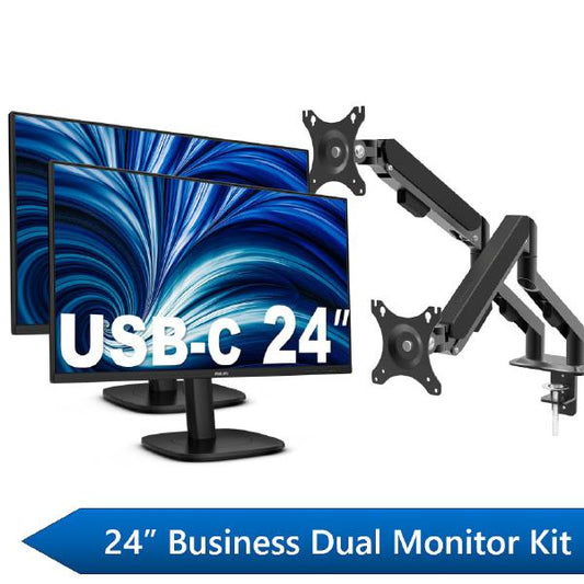 Philips 24&quot; Business Dual Monitor Docking Kit, 1x 24&quot; FHD Business Monitors, 1x 24&quot; FHD USB-C Docking Business Monitor &amp; 1x Shintaro Dual Monitor Arm