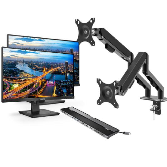 Philips 24&quot; Essential Dual Docking Kit, Includes 2x 242B1, 1x Dual Gas Arms &amp; 1x J5Create Dock