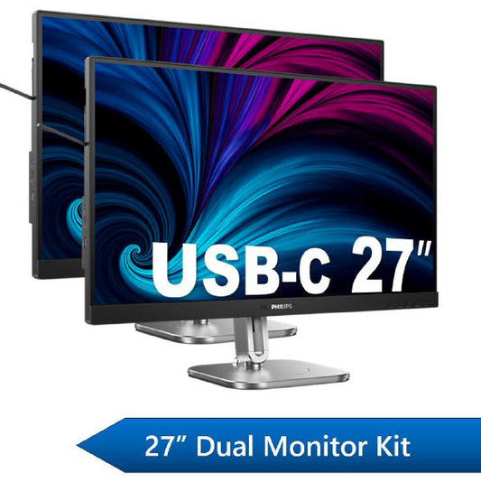 Philips 27&quot; Business Dual Monitor Docking Kit, 1x 27&quot; QHD Business Monitors &amp; 1x 27&quot; QHD USB-C Docking Business Monitor