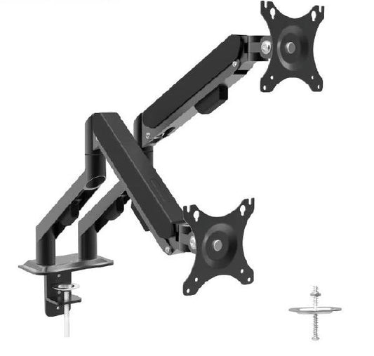 Shintaro Dual Monitor Mount for Up to 27&quot; Screen, Gas Spring Arms, F-Clamp &amp; Bolt, Tilt, 9kgs Max Load Weight