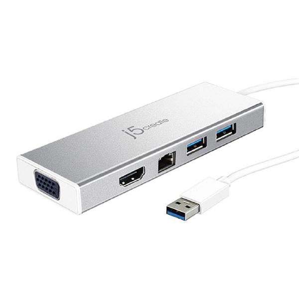 J5create JUD380 USB 3.0 Mini Dock for Dual Display with HDMI &amp; VGA Output, 2 USB 3.1 Type-A and Gigabit Ethernet Connectivity