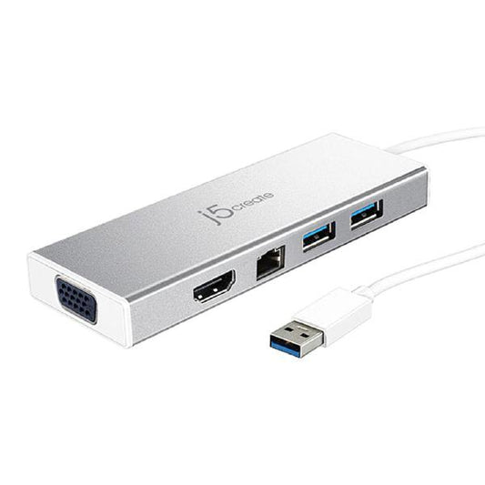 J5create JUD380 USB 3.0 Mini Dock for Dual Display with HDMI &amp; VGA Output, 2 USB 3.1 Type-A and Gigabit Ethernet Connectivity