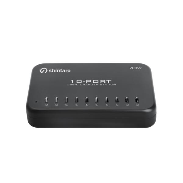 Shintaro 200W 10-Port GaN USB-C Charger - Simultaneous Fast Charging for iPads, Tablets, Smartphones with Smart Cooling and Protection