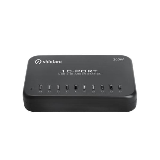 Shintaro 200W 10-Port GaN USB-C Charger - Simultaneous Fast Charging for iPads, Tablets, Smartphones with Smart Cooling and Protection