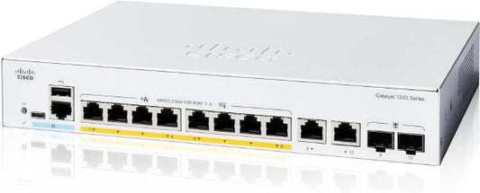 Cisco Catalyst 1200, 8-Port Managed Switch with 8 Gigabit Ethernet PoE+ with 120W Power Budget and 2 Gigabit Copper/ SFP Combo Ports