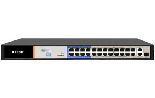 D-Link 26-Port Unmanaged Long Range PoE Switch with 24 PoE RJ45 and 2 Uplink Ports
