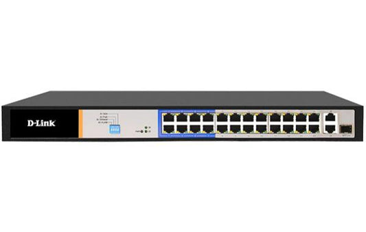 D-Link 26-Port Unmanaged Long Range PoE Switch with 24 PoE RJ45 and 2 Uplink Ports