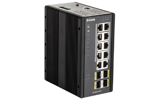 D-Link DIS-300G, 14-Port Industrial Gigabit Managed Switch with 8 BaseT PoE, 2 BaseT and 4 SFP Ports