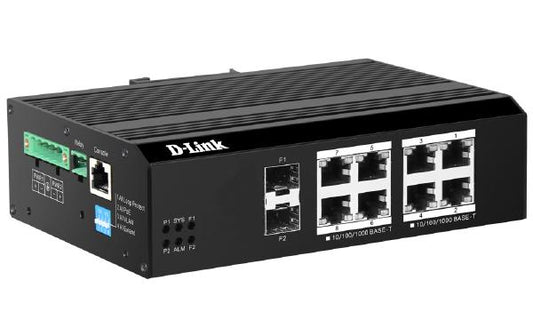 D-Link DIS-F200G, 10-Port Gigabit Industrial Smart Managed PoE+ Switch with 8 BASE-T PoE+, 2 SFP and 1 RJ-45 Console Port