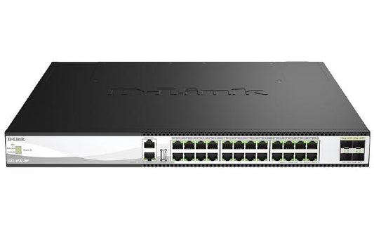 D-Link DXS-3130-28P, 28-Port Managed Switch with 24 10G/MultiGig PoE (60W)  and 4 (25G) SFP28 Ports, 790W