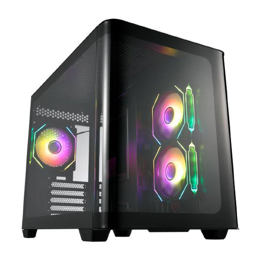 FSP S380 Black Gaming M-ATX Mid-Tower 3D Curved Glass Case, Up to M-ATX MB Supported, Black Case