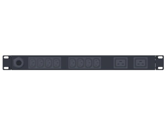 Vertiv Geist F0126849 Basic PDU, 16A, 230V, 3.6kW, 1RU Horizontal, 8x IEC C13 and 2x IEC C19, 3m power cord C20, Black Powder Coat