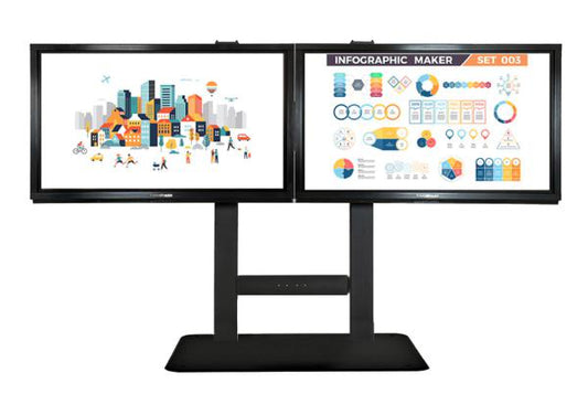 Touchboard Free Standing Fixed Height Dual Screen System. VESA to 1200 x 600, Supports Dual LED Panels up to 75&quot; and 136kg. Black.