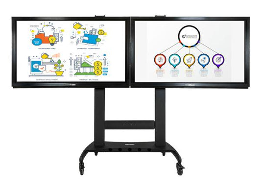 TouchBoard Mobile Dual Screen Fixed Height System. VESA to 1200 x 600mm. Supports Dual LED Panels up to 75&quot; and 136kg. Black.