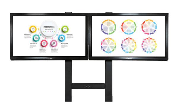 TouchBoard Wall Mount Fixed Height Dual Screen System. VESA to 2000 x 600, Supports Dual LED Panels up to 75&quot; and 136kg. Black.
