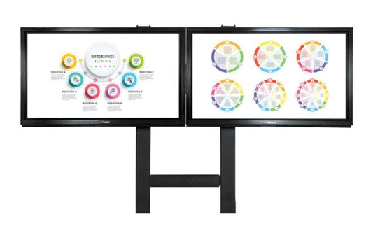 TouchBoard Wall Mount Fixed Height Dual Screen System. VESA to 2000 x 600, Supports Dual LED Panels up to 75&quot; and 136kg. Black.