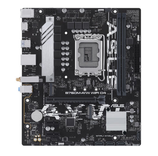 ASUS B760M-AYW WIFI D4 Intel LGA 1700 mATX Motherboard 64GB, DDR4, 1 x PCIe 4.0 x16 slot, 2 x M.2 slots, 4 x SATA, Realtek 2.5Gb Ethernet