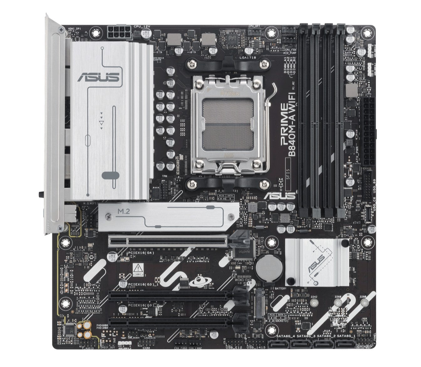 ASUS AMD PRIME B840M-A WIFI-CSM (AM5) Micro ATX Motherboard, DDR5 192GB, 2x PCIe 4 x16 slot, 3x M.2 slots, 4x SATA, Wi-Fi 6E, 1x HDMI, 1x DP