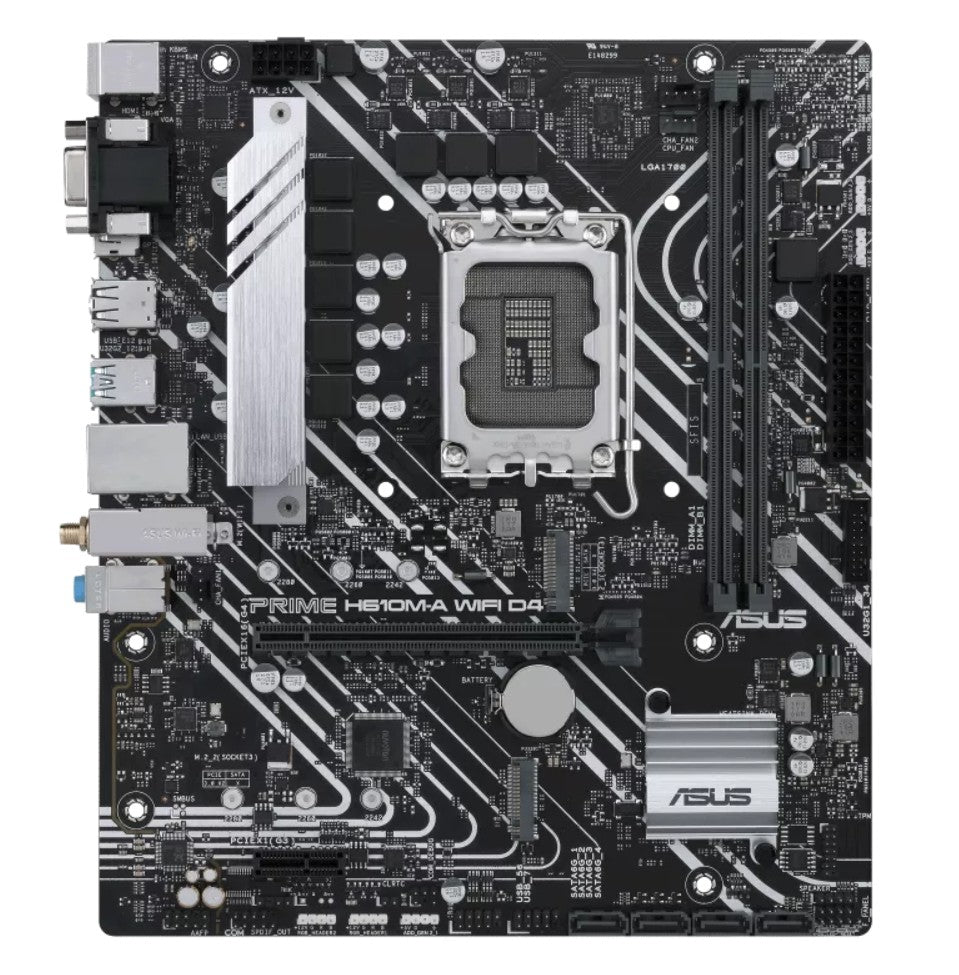 ASUS H610M-A WIFI D4-CSM PRIME Intel LGA 1700 mATX Motherboard, DDR4 64GB, PCIe4.0, M.2, 1Gb Ethernet, HDMI, D-SUB, USB3.2 Gen2, SATA 6Gbps,