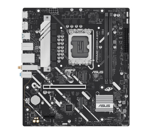 ASUS PRIME H810M-A WIFI-CSM Micro-ATX Motherboard Up to 128GB DDR5 (2x Slots), 1 x PCIe 4.0,  2 x M.2 slots,  4 x SATA, WiFi 6, 1 x HDMI, 1 x DP