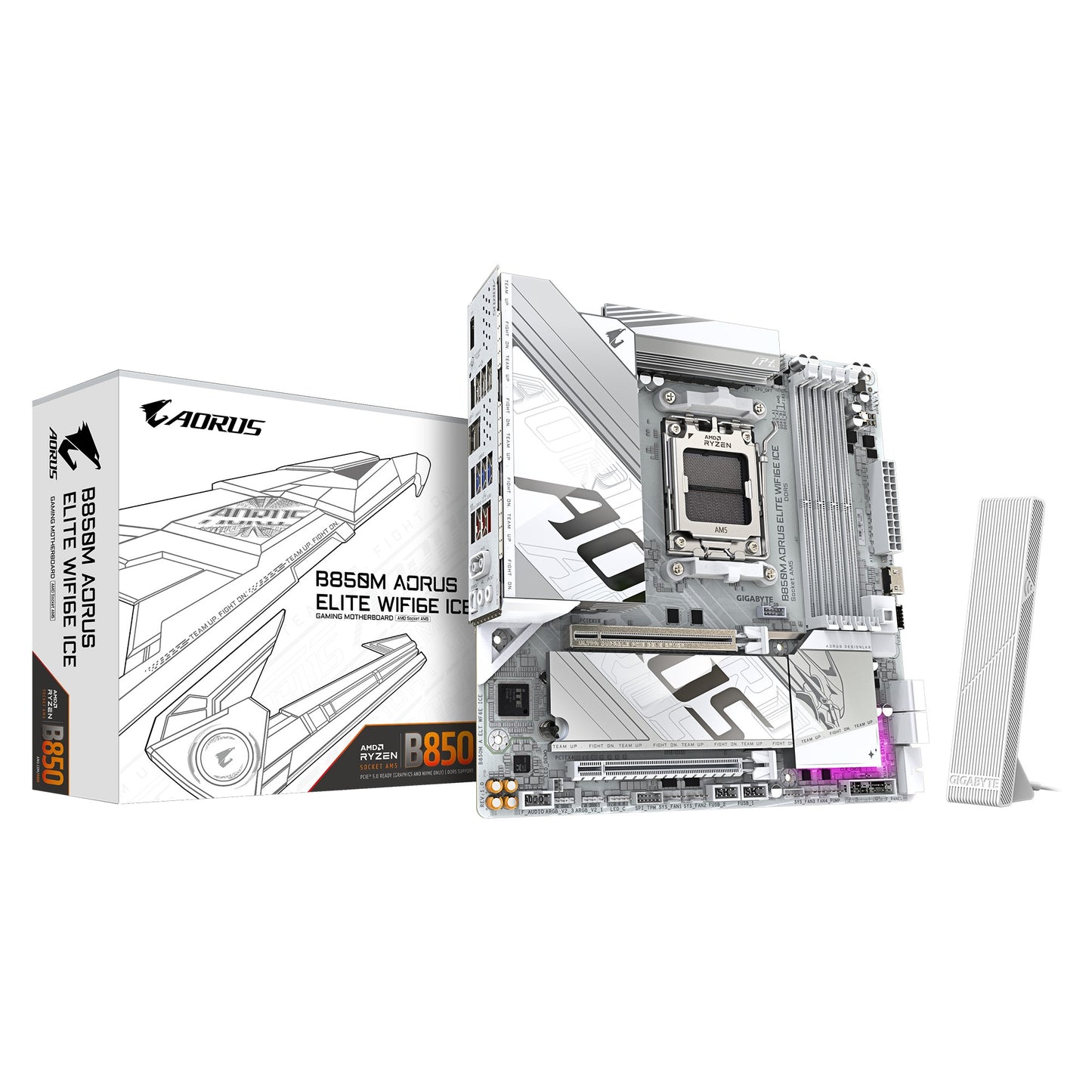 Gigabyte B850M A ELT WF6E ICE, AMD AM5, 4 x DDR5 up to 256 GB, 1 x HDMI, 1 x PCI Express x16, 2 x M.2, 4 x SATA,  9 x USB 3.2