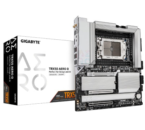 Gigabyte TRX50 AERO D AMD Ryzen Motherboard 4x DDR5~256GB,2x PCIe x16 slots, 4x M.2, 8x SATA 6Gb/s connectors, 11x USB 3.2, 4x USB2.0, 2x