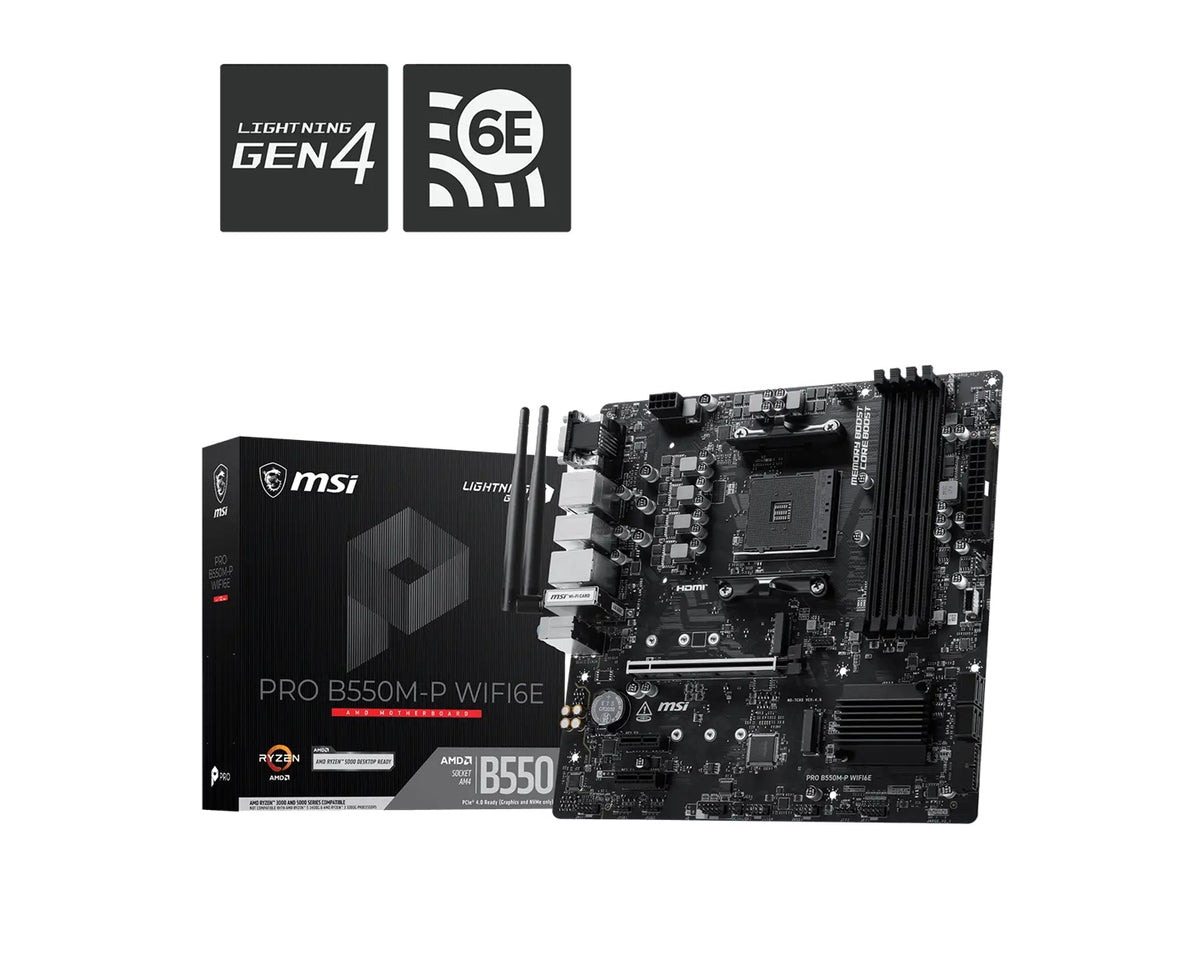 MSI Pro B550M-P WIFI6E, Amd B550, AM4, DDR4 128GB, Pcie 4.0, 2x M.2, Wi-Fi 6E