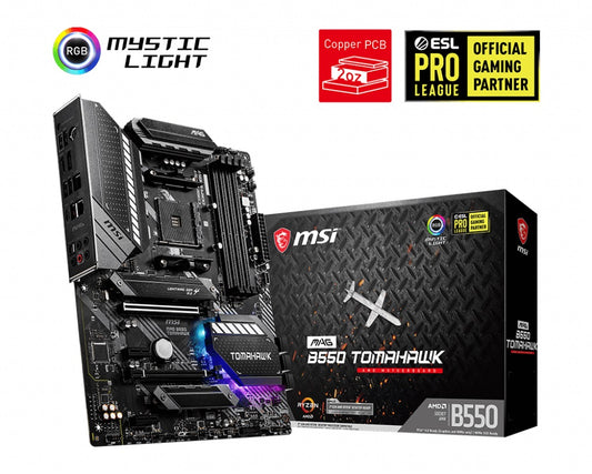 MSI MAG B550 TOMAHAWK ATX Motherboard, AMD Ryzen AM4, 4xDDR4, 1xPCIe4.0 x16slots, 2xPCIe3.0 x16slot, 6xSATA 6Gb, 5xUSB3.2Gen1, 6xUSB2.0,  2.5G LANPort