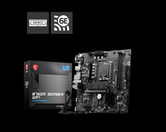 MSI PRO B760M BOMBER WIFI  mATX Motherboard, 4x DDR5~128GB, 2x PCI-E x 16, 1x PCI-E x 1, 2x M.2, 4x SATA, 4x USB 3.2 , 2x USB 2.09