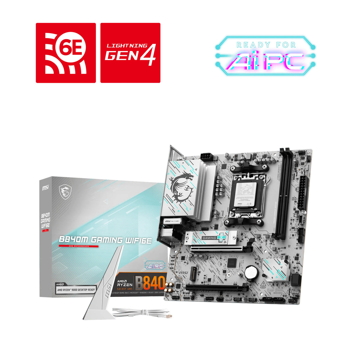 MSI B840M Gaming WIFI6E, Amd B840, AM5, 2xDDR5 128GB, Pcie 4.0 x16, 2xM.2