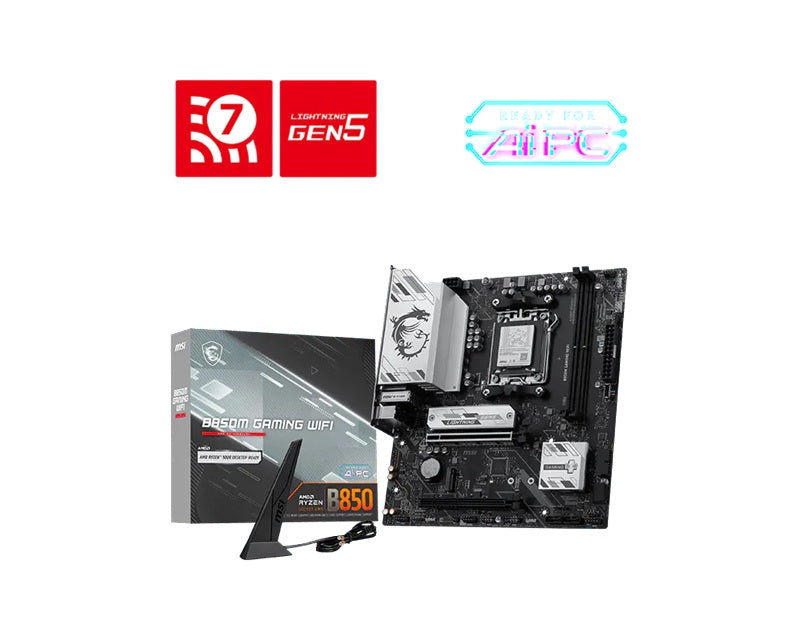 MSI B850M GAMING WIFI, AMD AM5, B850, DDR5 8200+ MT/s, PCIe 5.0 x16, M.2 Gen5