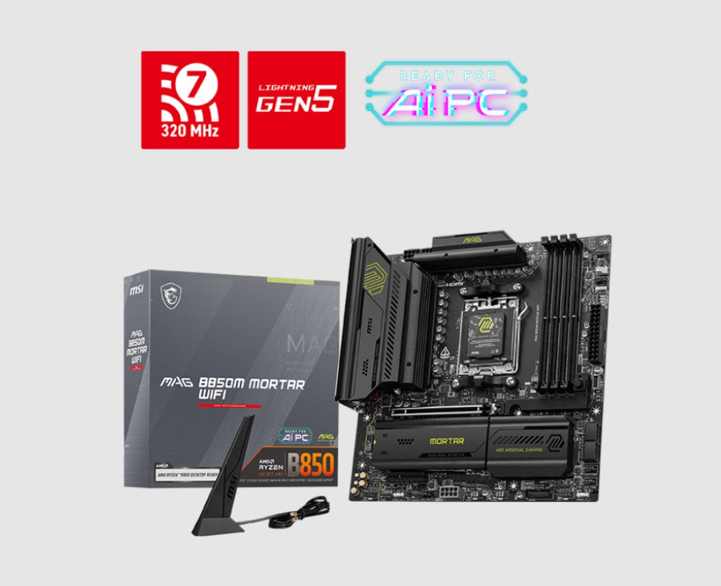 MSI MAG B850M MORTAR WIFI, AM5, 4x DDR5 256GB, 1x HDMI, 1x PCI-E x16 slot, 3x M.2,4x USB2.0, 3x USB C, Wi-Fi 7
