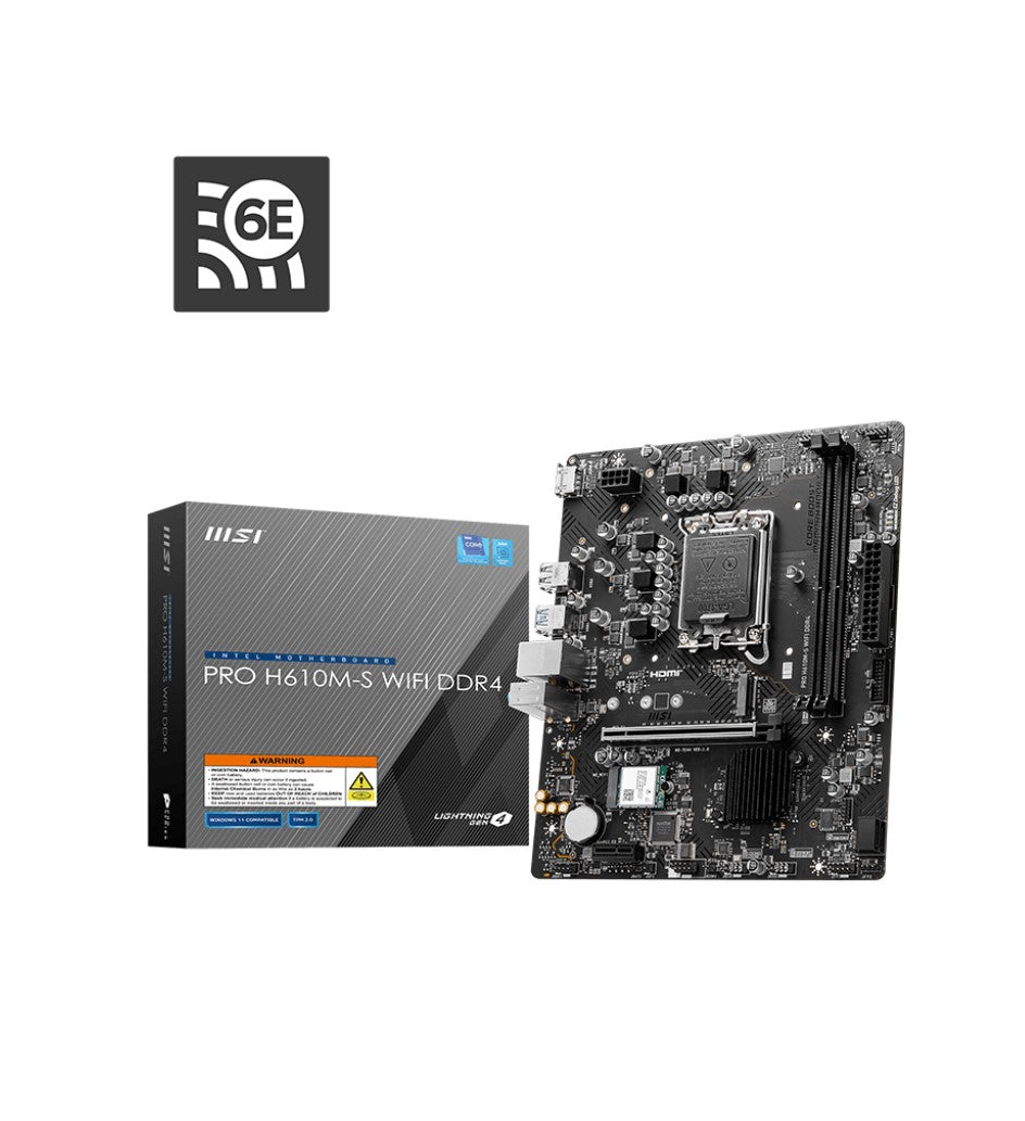 MSI PRO H610M-S WIFI DDR4 Intel LGA 1700 mATX Motherboard 2x DDR4~64GB,1x PCIe x16,1x PCIe x1,1x M.2,2x SATA 6G,8x USB2.0