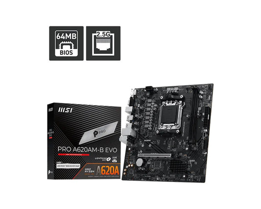 MSI PRO A620AM-B EVO ATX Motherboard, AM5, AMD A620A, 2xDDR5 128GB, PCIe4.0
